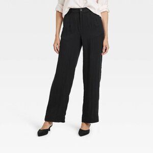 Women's High-Rise Straight Trousers - A New Day™ Black 14: Midweight Twill, 30.5